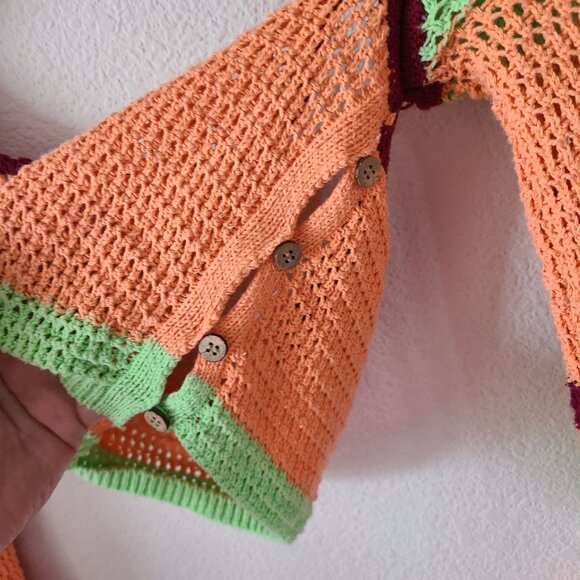 Free People FP Beach US Size S Love Me Long-Sleeve Fauxchet Stripe Top - Picture 3 of 11